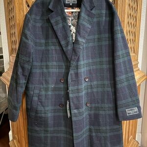 Paisley Gray Tartan Double-Breasted Plaid Peacoat - Black and Green